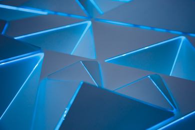 Electric-blue geometric shapes in three dimensions.